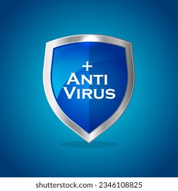 Blue Glossy Shield Vector Design with Anti Virus Text Written