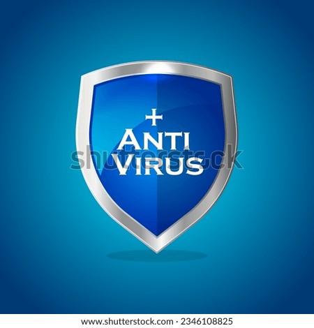 Blue Glossy Shield Vector Design with Anti Virus Text Written