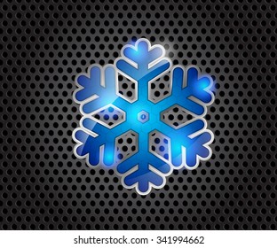 Blue Glossy Snow Flake on Dark Gray Background Vector Illustration