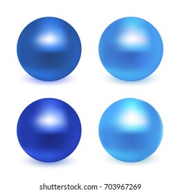 Blue glossy sphere collection isolated on white. Vector illustration for your design.