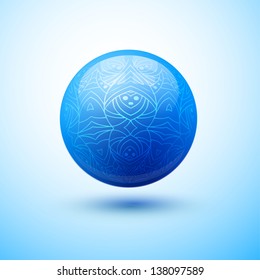 Blue glossy sphere with pattern. Vector illustration for your design.