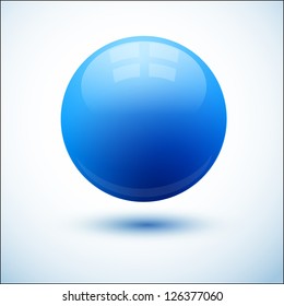 Blue glossy sphere with shadow. Vector illustration for your design.