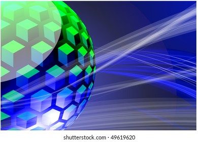 Blue glossy sphere. Vector background.