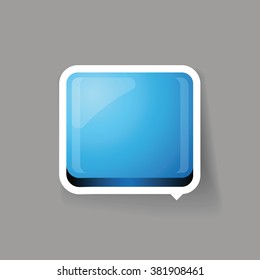 Blue glossy square 3d plastic speech bubble vector