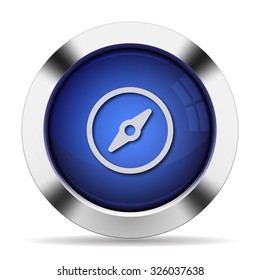 Blue glossy steel compass button