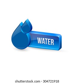 Blue glossy three dimensional water button isolated on background