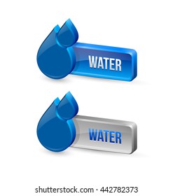 Blue glossy three dimensional water buttons isolated on background