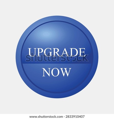 Blue glossy upgrade now button vector icon, call to action sign isolated on white background