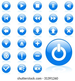 Blue glossy vector media icon set