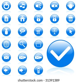 Blue glossy vector media icon set