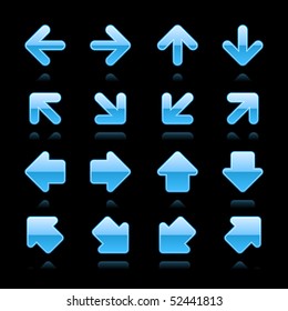 Blue glossy web button arrow set with reflection on black