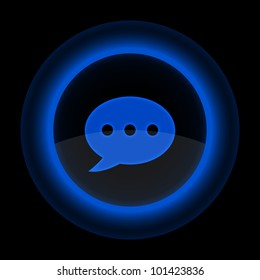 Blue glossy web button with chat room sign. Shape icon on black background. 10 eps