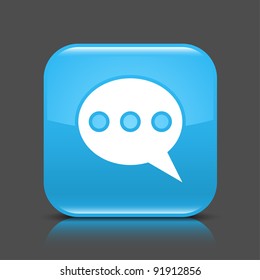 Blue glossy web button with chat room sign. Rounded square shape icon with black shadow and colored reflection on dark gray background. This vector illustration created and saved in 8 eps