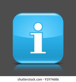 Blue glossy web button with information sign. Rounded square shape icon with black shadow and colored reflection on dark gray background. This vector illustration created and saved in 8 eps