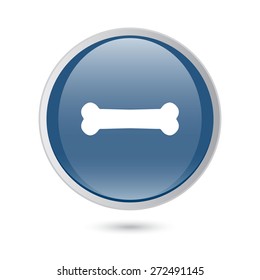 blue glossy web icon. Dog bone sign icon. Pets food symbol.