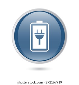 blue glossy web icon. Simple battery icon. Battery charge icon.