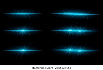 Blue glow effects set. Radiant light streaks, sparkling particles, bright starbursts, warm illumination, abstract lighting design, decorative energy beams, vibrant modern visuals