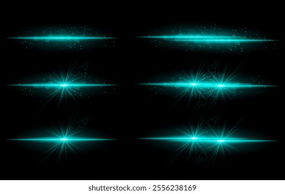 Blue glow effects set. Radiant light streaks, sparkling particles, bright starbursts, warm illumination, abstract lighting design, decorative energy beams, vibrant modern visuals