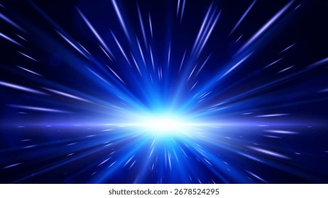 Efeito de luz de brilho azul. Explosão estelar abstrata