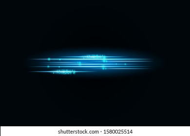 Blue glow light effect, explosion light and stars Special effects separate on a black background.