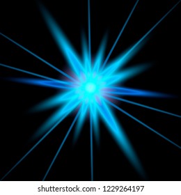Blue glow light effect isolated on transparent background. Sun flash with rays and spotlight. Vector illustration.