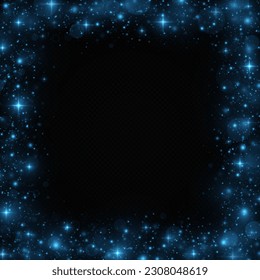 Blue glow light effect. Luxury sparks shine with a special light. Christmas background for holiday design decoration. Stars sparkles on a transparent background.