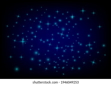 Blue glow and magic sparkling glitter stars and dots on dark technology abstract background. Futuristic backdrop for banner. Graphic design element.