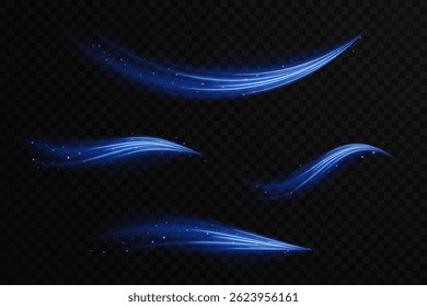Blue glow mimics conditioner air stream or soft wind. Spiral light lines twist in rotating speed concept. Holiday breeze texture shines in frosty vector swirls. Wind sparkle pattern 
