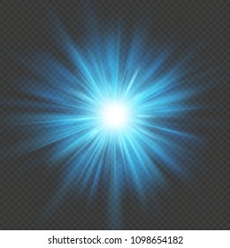 Blue glow star burst flare explosion light effect. Isolated on transparent background. EPS 10 vector file