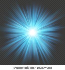 Blue glow star burst flare explosion light effect. Isolated on transparent background. EPS 10 vector file