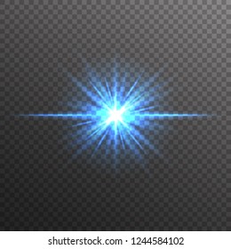 Blue glow star light effect on transparent background. Vector illustration.