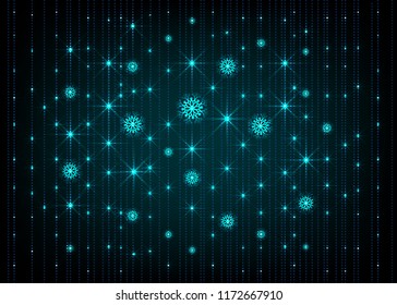 Blue glow stars and snawflakes abstract background. Vector illustration.