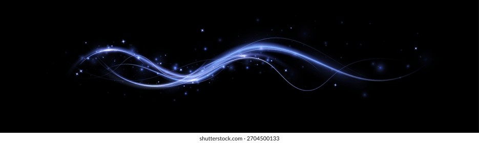 Fundo de onda abstrato brilhante azul com partículas cintilantes e listras de luz digital