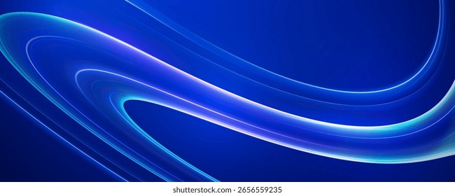 Blue glowing abstract waves on a deep blue background