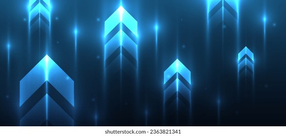 blue glowing arrow light background. Future digital growth technology