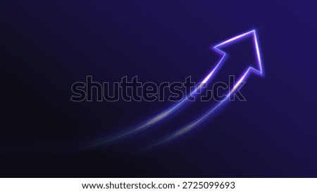 Blue glowing arrow up. Neon lines combining upward. Symbol of growth, synergy, success. Futuristic tech concept on dark gradient background.