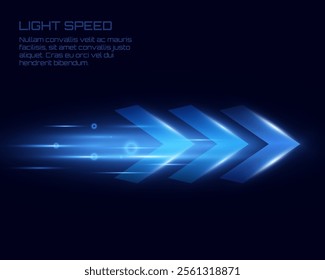 Blue glowing arrows moving forward at high speed on dark background, light trail effects, futuristic motion concept, suitable for technology and progress themes.