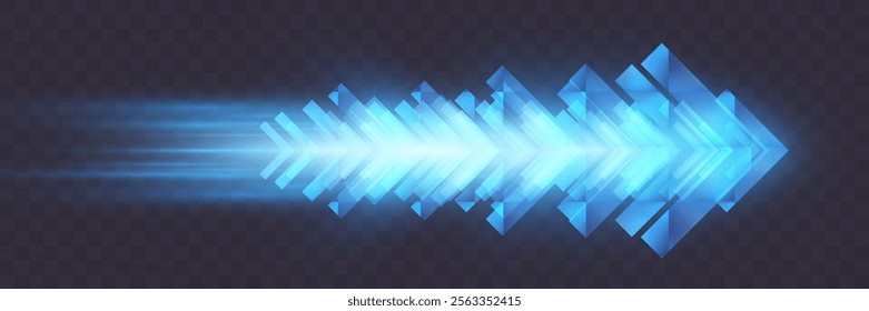 	
Blue glowing arrows moving forward at high speed on dark background, light trail effects, futuristic motion concept, suitable for technology and progress themes.	