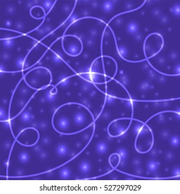 Blue glowing background with paper streamer and soft bokeh.Vector elements can be used as backdrop to your design.