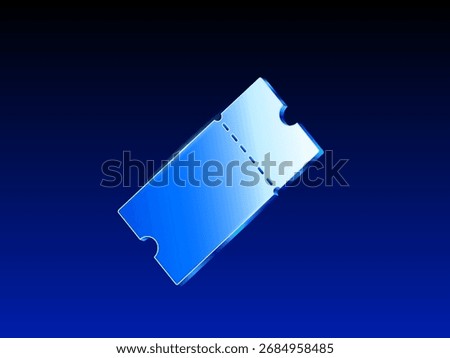 Blue glowing blank ticket vector with perforated line on a dark gradient background, ideal for coupons, vouchers, event passes, or promotional designs. 3d vector illustration