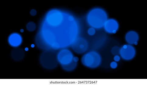 Blue glowing bokeh with layered circle particles and blur effect on black backdrop. Creates a dramatic, energetic visual for digital compositions.