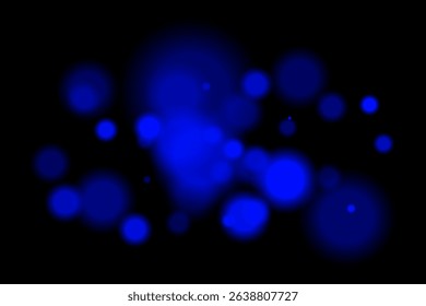 Blue glowing bokeh. Radiant soft blur orbs with layered depth and cool tones on black. Suitable for digital, tech, night and dreamy light visuals.