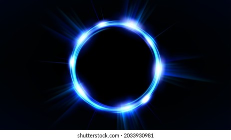 Blue Glowing Circle, Elegant Illuminated Light ring on Dark Background. Vector Illustration