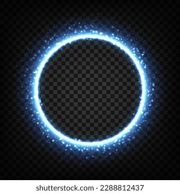 Blue Glowing Circle with Hole, Elegant Illuminated Light Ring or Eclipse. Vector Illustration