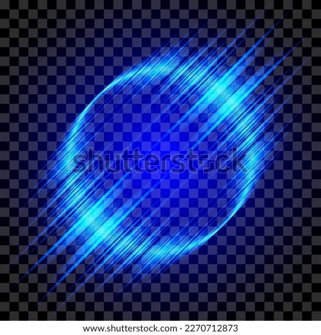 Blue glowing circle with glowing rays. Elegant Illuminated light ring. Round energetic background. Vector light effect. Glowing circle isolated on transparent background.