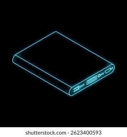 Contorno brillante azul de la batería externa sobre un fondo negro