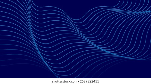 Blue glowing curved wavy lines abstract futuristic tech pattern background. Vector minimal art design