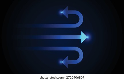 Fundo da tecnologia de fluxo de setas direcionais brilhantes azuis