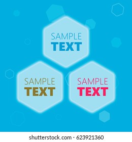Blue glowing futuristic hexagonal honeycomb shaped text placeholder frames for presentation