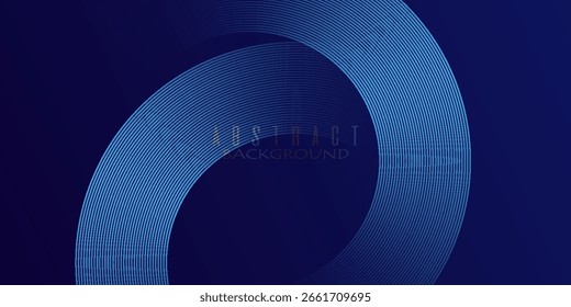  Líneas geométricas brillantes azules sobre fondo azul oscuro. Moderno patrón de líneas de círculo azul brillante. Concepto de tecnología futurista. Traje para la cubierta, cartel, Anuncio, folleto, cabecera, Sitio web